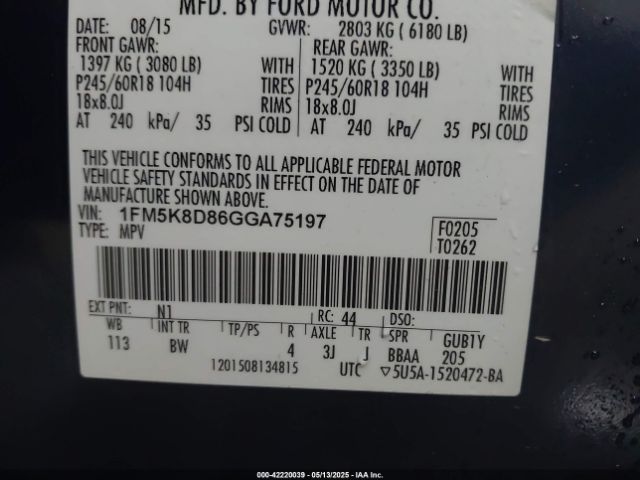 1FM5K8D86GGA75197 Ford EXPLORER XLT