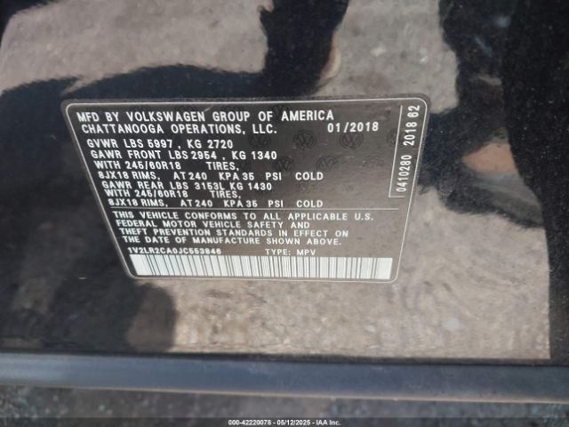 1V2LR2CA0JC553846 Volkswagen Atlas 3.6l V6 Se/3.6l V6 Se W/technology