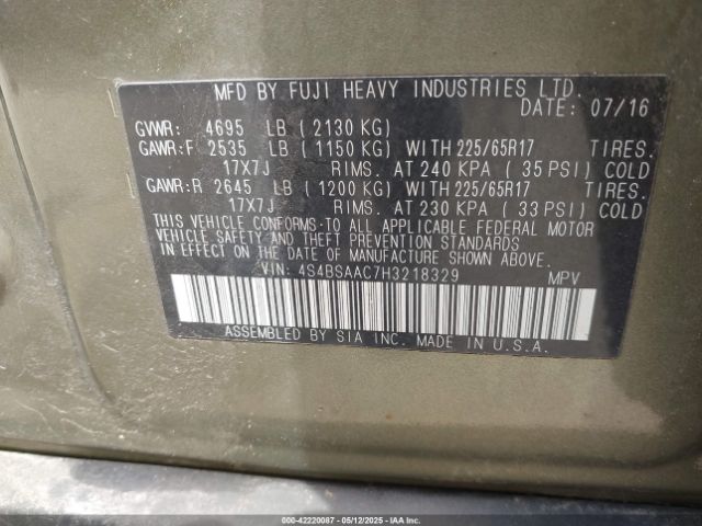 4S4BSAAC7H3218329 Subaru Outback 2.5i