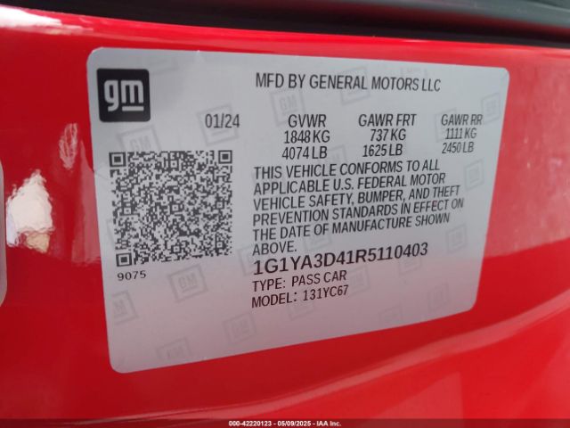 2024 CHEVROLET CORVETTE STINGRAY 1G1YA3D41R5110403 Photo 8