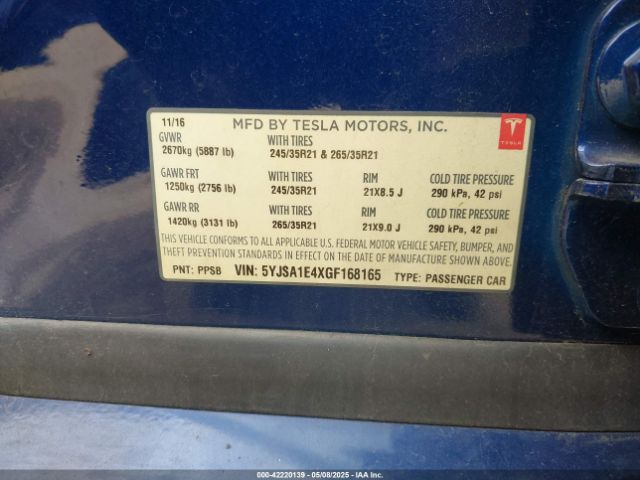 5YJSA1E4XGF168165 Tesla Model S 90d/p100d/p85d/p90d