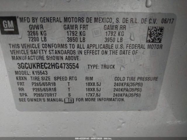 3GCUKREC2HG473554 Chevrolet Silverado 1500 2lt