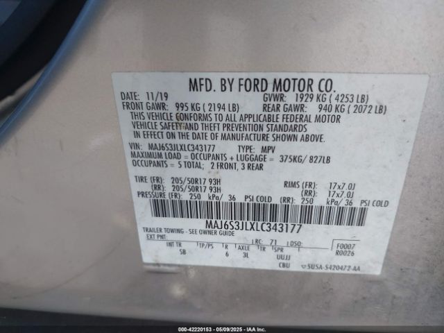 MAJ6S3JLXLC343177 Ford Ecosport Ses