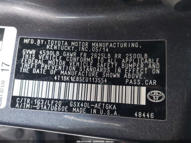 4T1BK1EB5EU113554 Toyota Avalon Xle Premium