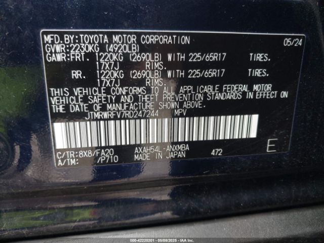 JTMRWRFV7RD247244 Toyota Rav4 Hybrid Xle