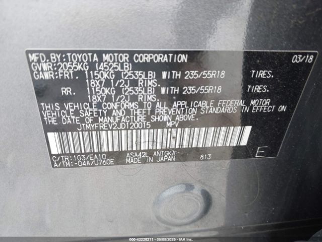 JTMYFREV2JD120015 Toyota Rav4 Limited