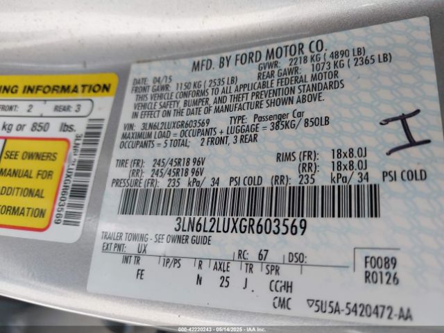 2016 LINCOLN MKZ HYBRID 3LN6L2LUXGR603569 Photo 8