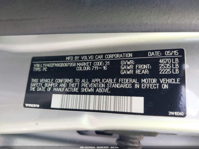 LYV402FMXGB087958 Volvo S60 Inscription T5 Drive-e Platinum