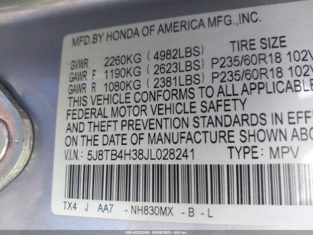 5J8TB4H38JL028241 Acura Rdx Acurawatch Plus Package