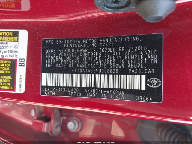 4T1DA1AB2MU008826 Toyota Avalon Limited Hybrid