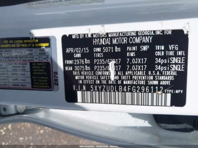 5XYZUDLB4FG296112 Hyundai Santa Fe Sport 2.4l