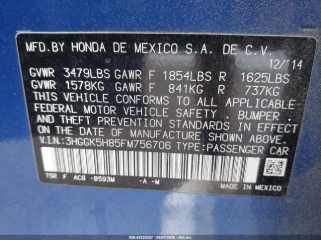 3HGGK5H85FM756706 Honda Fit Ex/ex-l