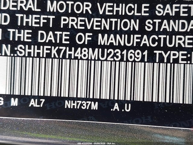 SHHFK7H48MU231691 Honda Civic Sport