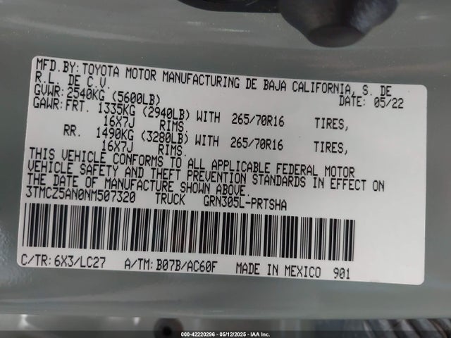 3TMCZ5AN0NM507320 Toyota 2gr-fks