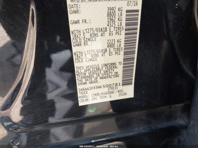 1N6AA1F43HN500781 Nissan Titan Xd Pro-4x Gas
