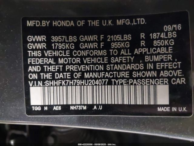 SHHFK7H79HU204077 Honda Civic Ex-l