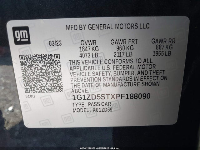 1G1ZD5STXPF188090 Chevrolet Malibu Fwd 1lt