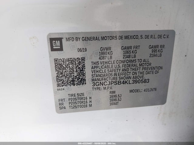 3GNCJPSB4KL390583 Chevrolet Trax Lt