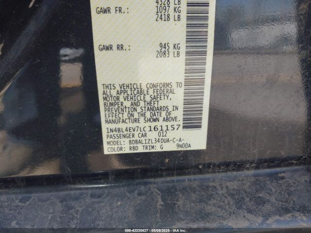 1N4BL4EV7LC161157 Nissan Altima Sl Fwd