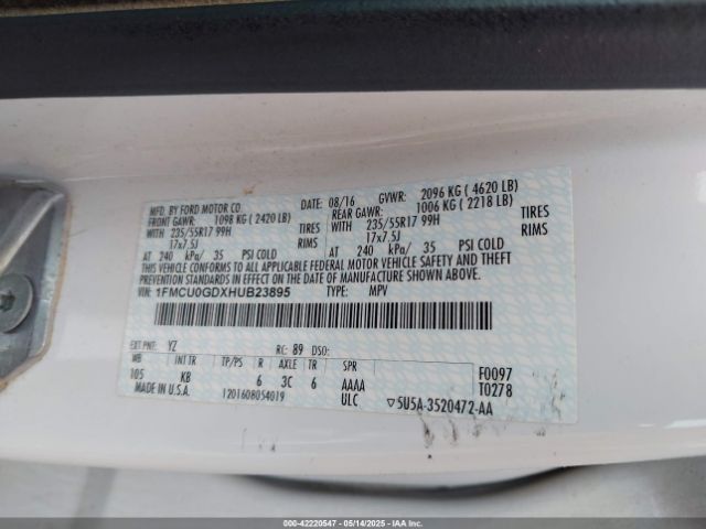 1FMCU0GDXHUB23895 Ford ESCAPE SE