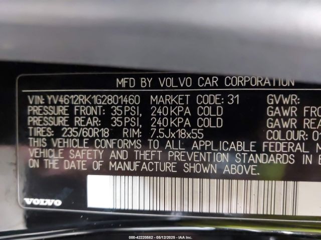 YV4612RK1G2801460 Volvo Xc60 T5 Premier