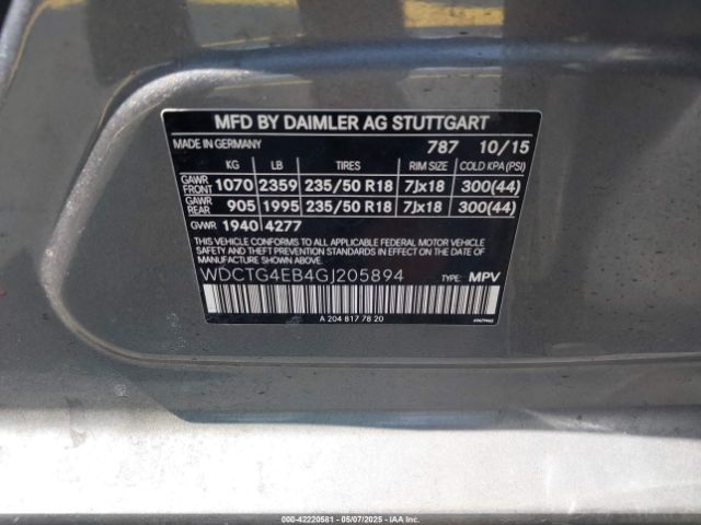 WDCTG4EB4GJ205894 Mercedes-Benz GLA 250