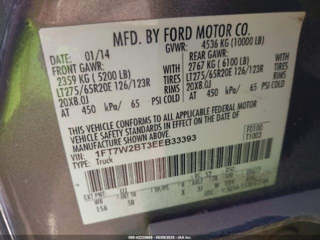 1FT7W2BT3EEB33393 Ford F-250 Lariat