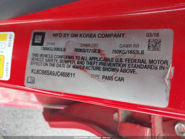 KL8CB6SA9JC468611 Chevrolet Spark Ls Cvt
