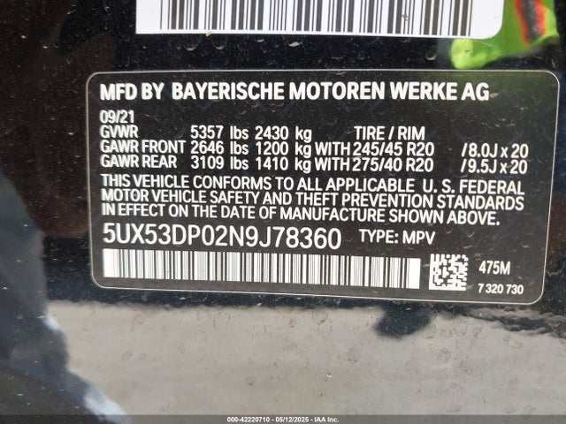 5UX53DP02N9J78360 BMW X3