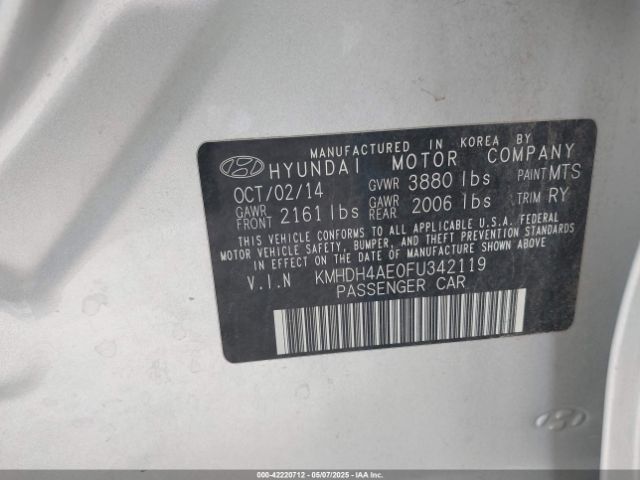 KMHDH4AE0FU342119 Hyundai ELANTRA SE