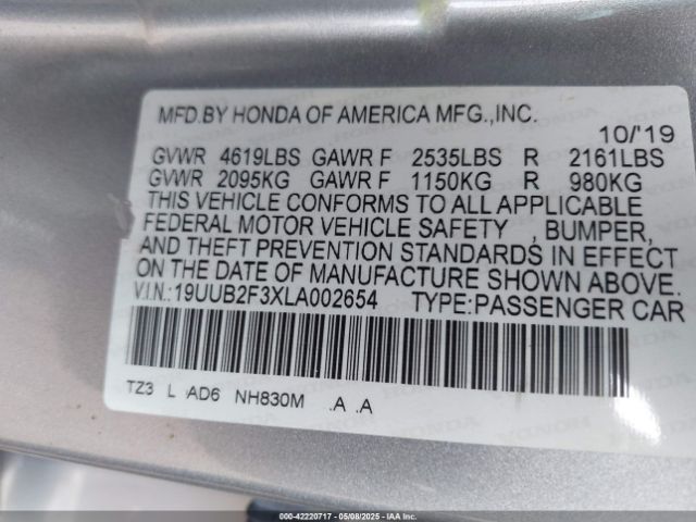 19UUB2F3XLA002654 Acura Tlx Standard
