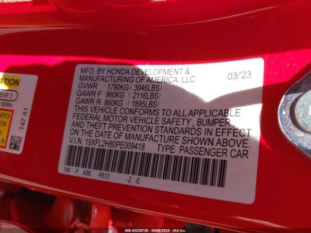 19XFL2H80PE009418 Honda Civic Sport