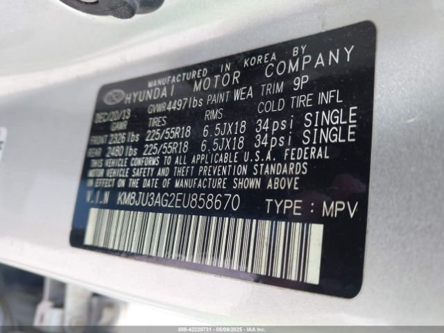 KM8JU3AG2EU858670 Hyundai gdi theta ii