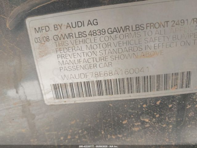 2008 AUDI A4 WAUDF78E68A160041 Photo 8