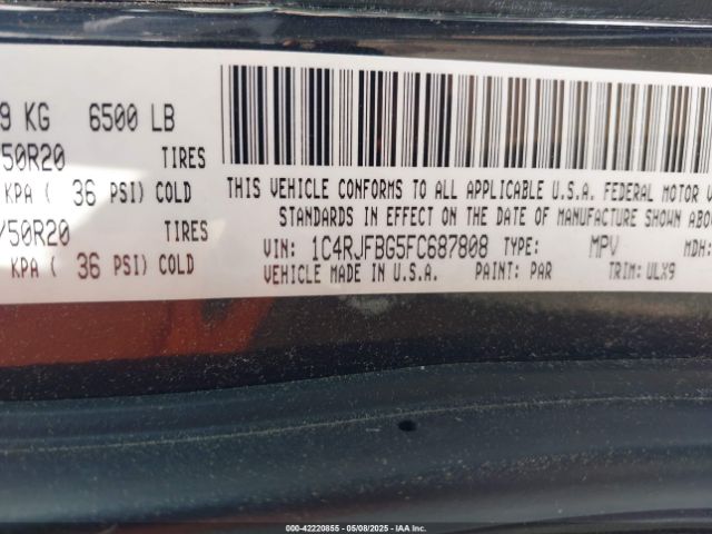 1C4RJFBG5FC687808 Jeep Grand Cherokee Limited