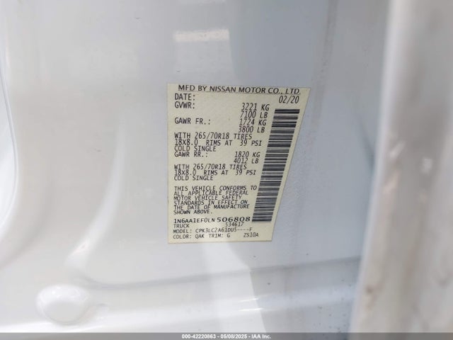 Nissan Titan Sv 4x2 2020 1N6AA1EF0LN506808 Image 9