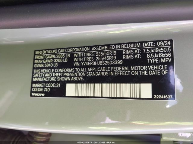 YV4ER3HJ8S2503399 Volvo Ex40 Twin Motor Core