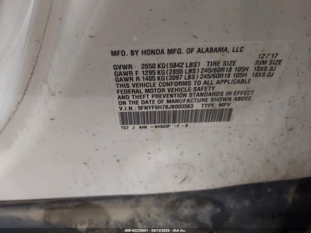5FNYF6H78JB000563 Honda Pilot Ex-l