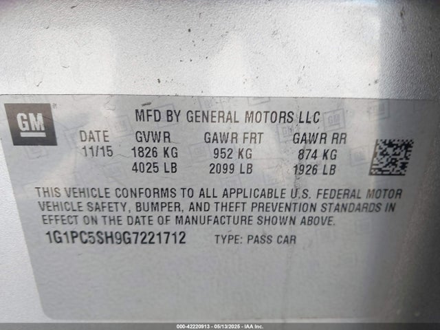 1G1PC5SH9G7221712 Chevrolet Cruze Limited Ls Auto