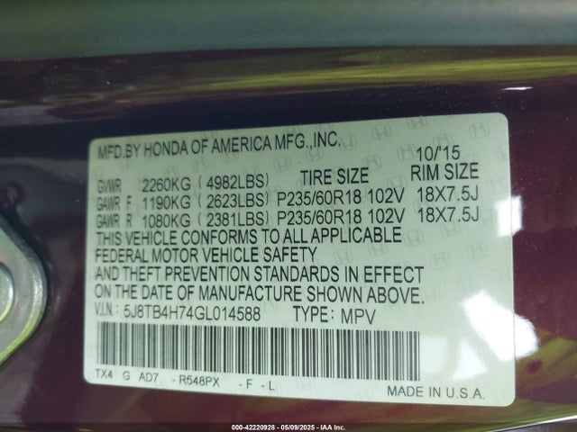 5J8TB4H74GL014588 Acura Rdx Advance Package
