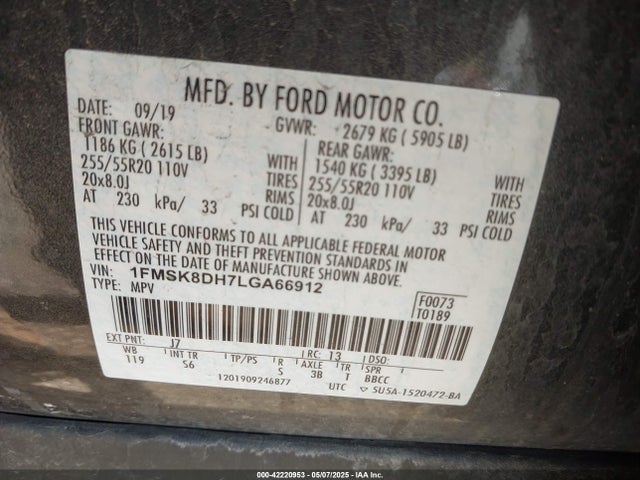 1FMSK8DH7LGA66912 Ford 2020