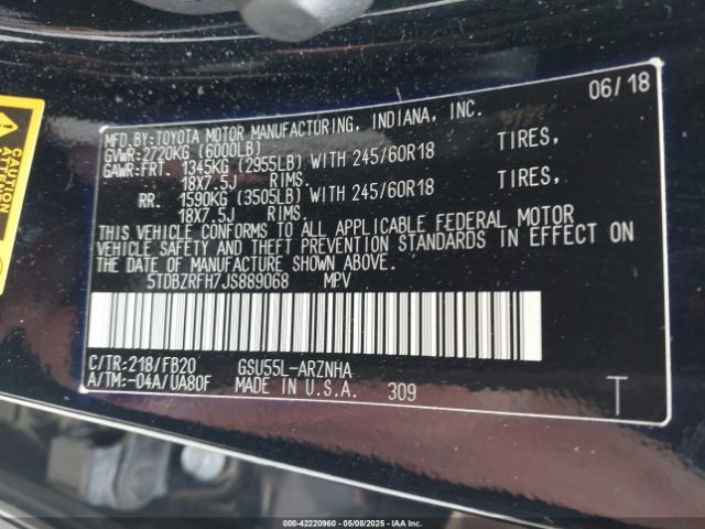 5TDBZRFH7JS889068 Toyota Highlander Le