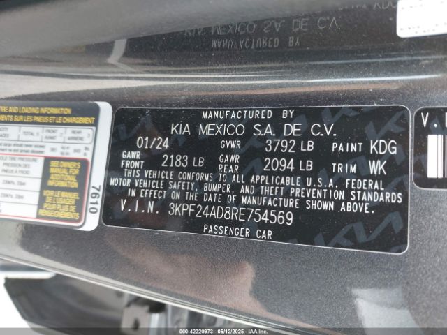 3KPF24AD8RE754569 KIA Forte Lxs