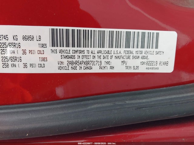 Продаж на аукціоні авто 2008 Chrysler Town & Country Touring, vin: 2A8HR54PX8R731719, номер лоту: 42220977