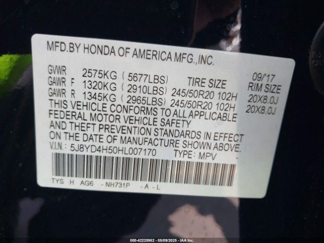 5J8YD4H50HL007170 Acura Mdx Technology Package