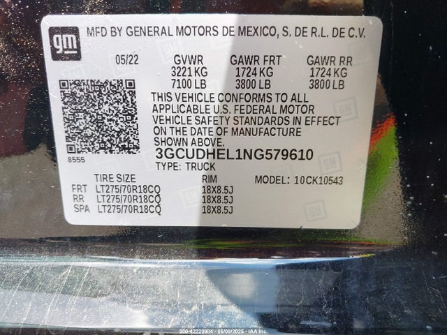 3GCUDHEL1NG579610 Chevrolet Silverado 1500 4wd  Short Bed Zr2