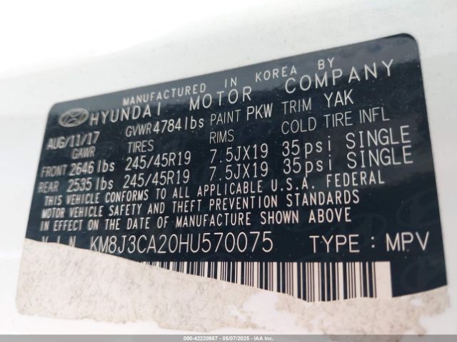 KM8J3CA20HU570075 Hyundai Tucson Value