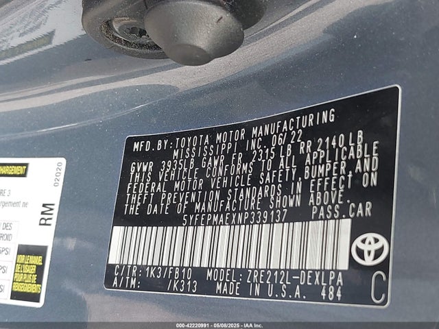 Toyota COROLLA LE 2022 5YFEPMAEXNP339137 Image 9