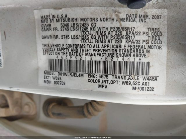 2007 MITSUBISHI ENDEAVOR 4A4MN21S17E074418 Photo 8