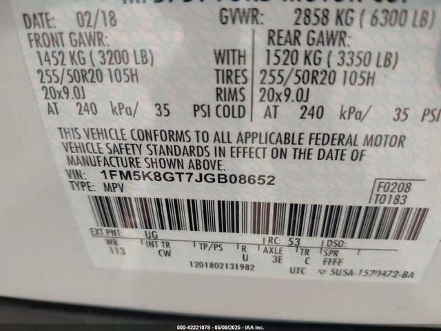 1FM5K8GT7JGB08652 Ford EXPLORER SPORT
